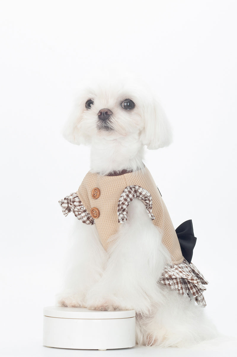 BITEONE Caramel Plaid Pet Dress ā Autumn/Winter Outfit for Cats & Dogs, Preppy Style