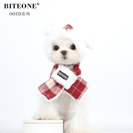 BITEONE Golden Red Grid Hooded Scarf for Pets, Cats and Dogs, Warm Accessories 2025