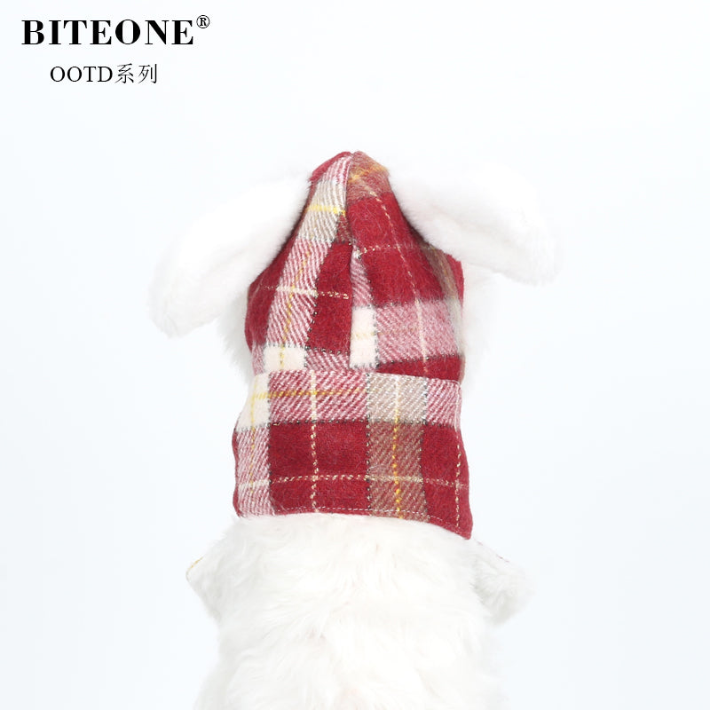 BITEONE Golden Red Grid Hooded Scarf for Pets, Cats and Dogs, Warm Accessories 2025