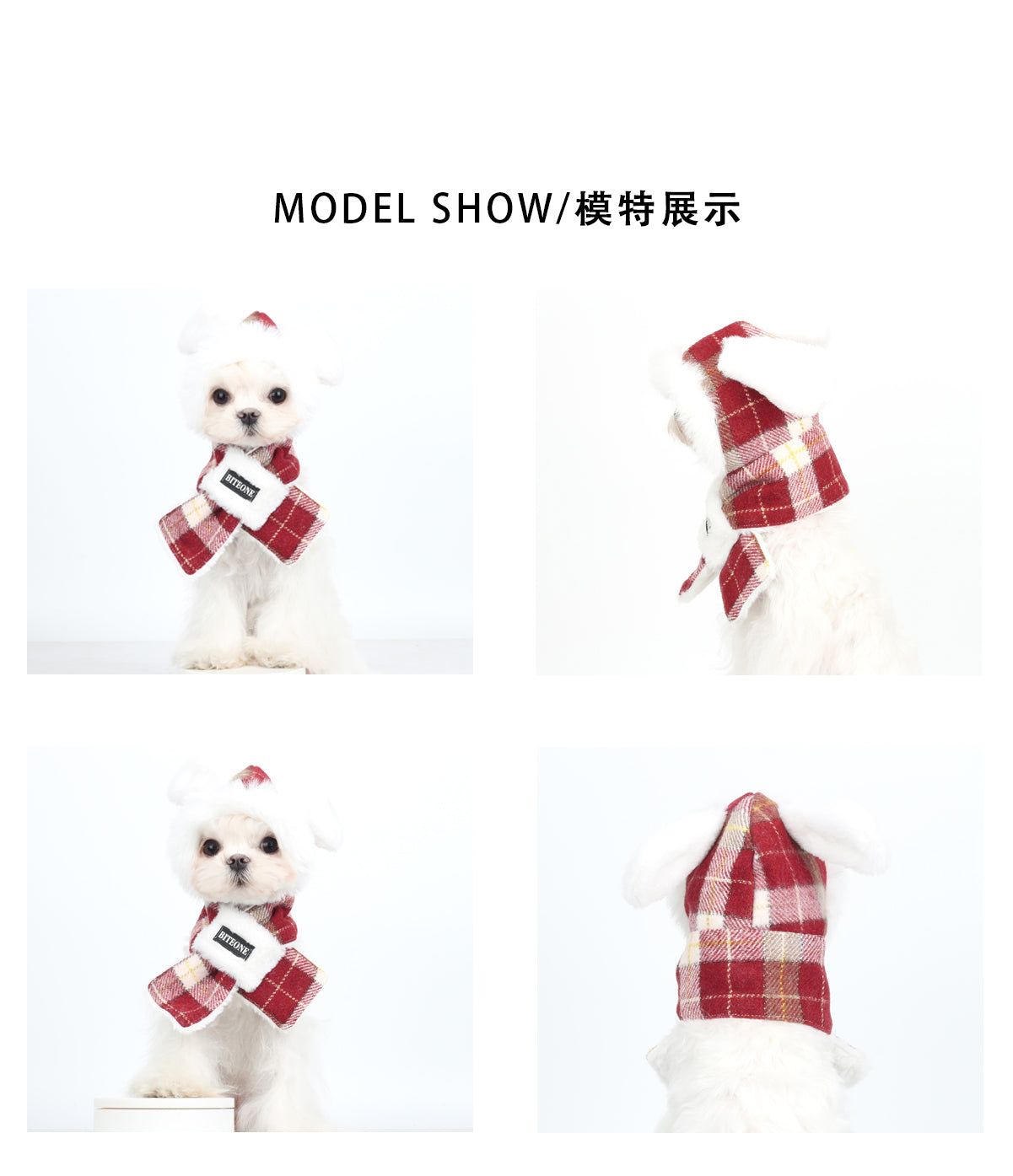BITEONE Golden Red Grid Hooded Scarf for Pets, Cats and Dogs, Warm Accessories 2025