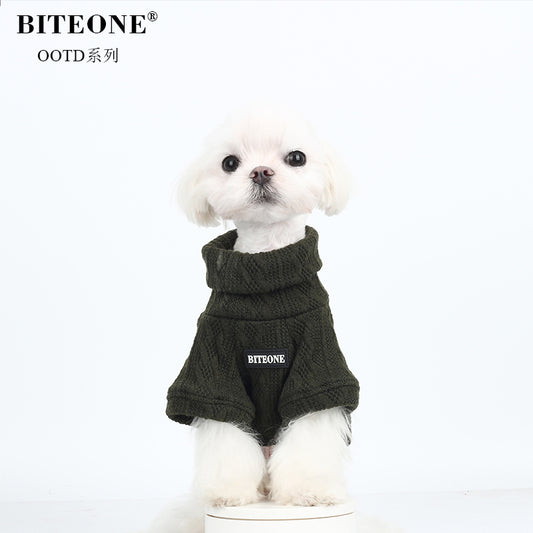 BITEONE [Deep Sea Green] Cat & Dog Autumn/Winter High-Neck Sweater