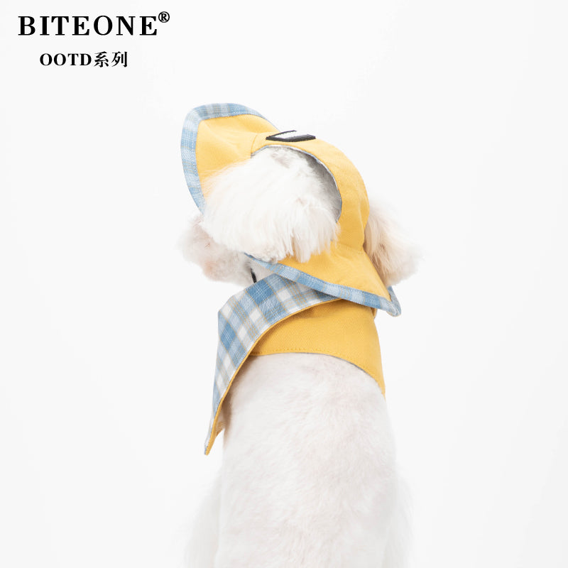 BITYONE [Hat and Neck] Dog Autumn and Winter Accessories Checkered Design Pet Matching