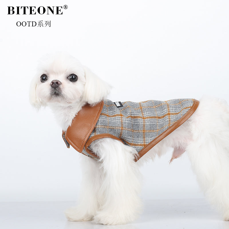 BITYONE [Cappuccino] Cat, dog, pet clothes for autumn and winter, paired with plaid coat, vest, vest