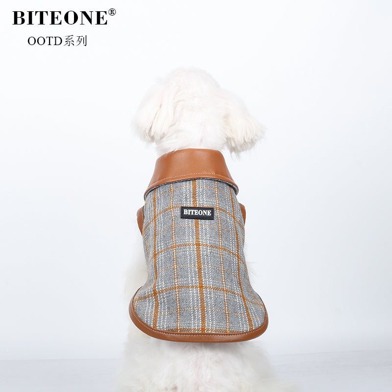 BITYONE [Cappuccino] Cat, dog, pet clothes for autumn and winter, paired with plaid coat, vest, vest